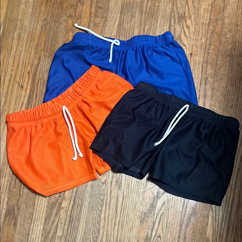 Set of Three McKillop Athletic Shorts in Blue, Orange, and Black